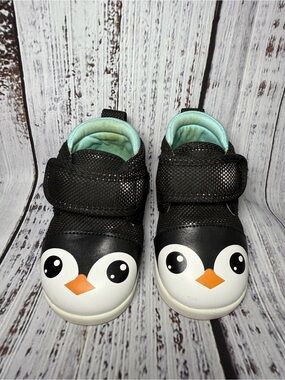 Ikiki Kids Penguin Sneakers in Black, White and Orange - Slip-On Velcro